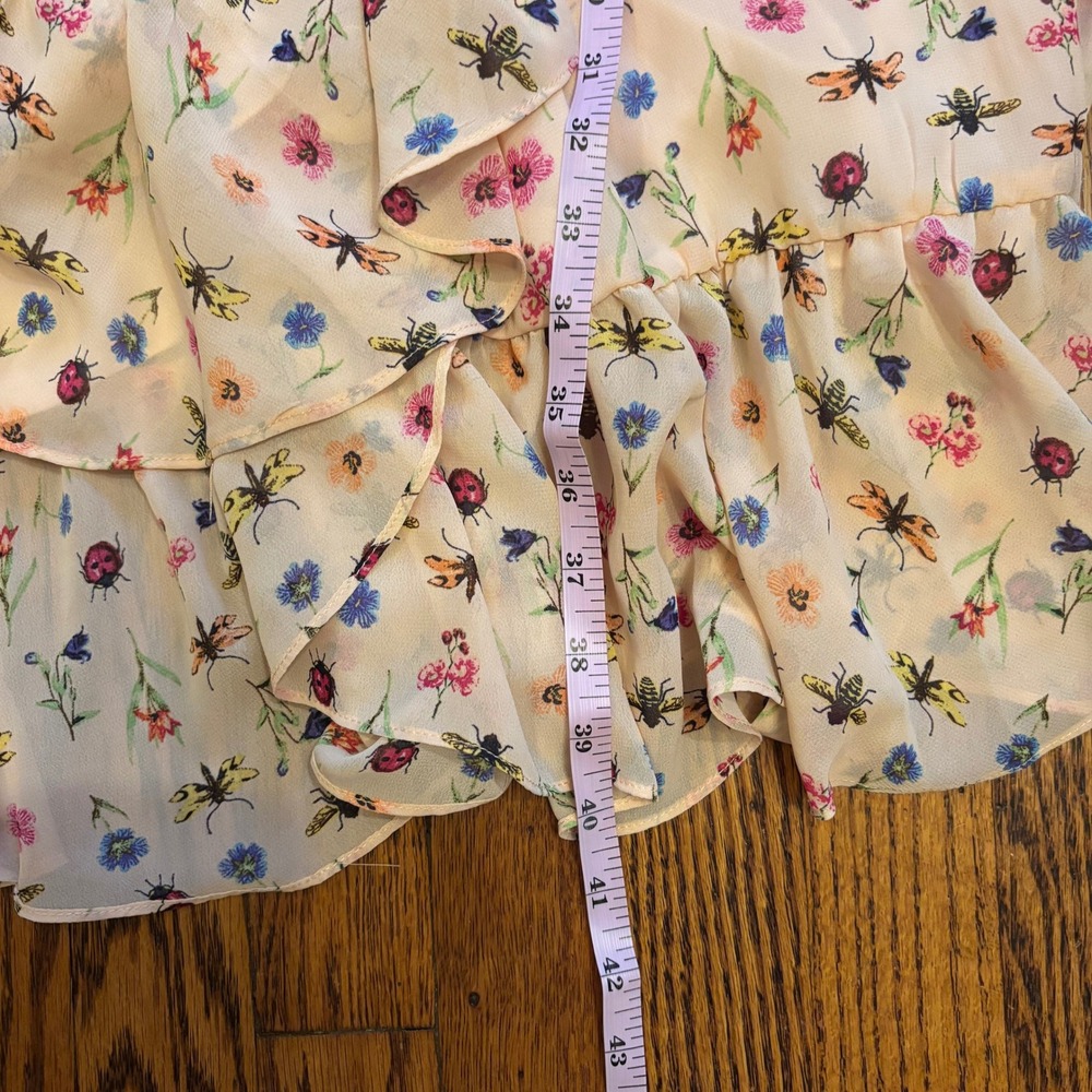 Betsey Johnson Pink Floral Bee Ladybug Ruffle Wrap Dress Plus Size 16W Midi - Picture 7 of 7
